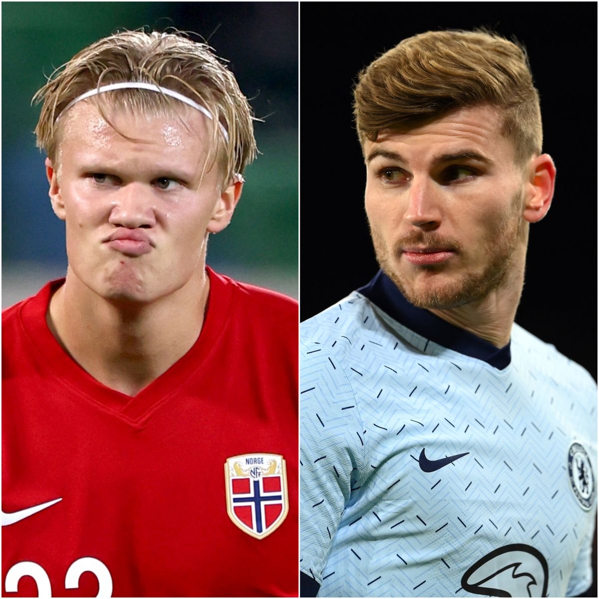 Compositve image of Erling Braut Haaland and Timo Werner