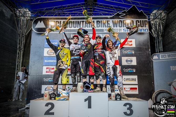 Steve Smith topped the elite men's downhill World Cup podium in Leogang