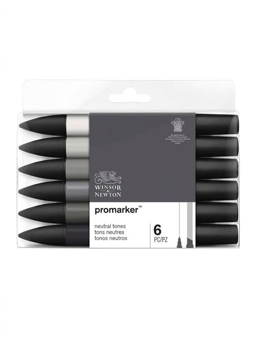 Winsor & Newton Promarker Set, 6 Count, Neutral Tones