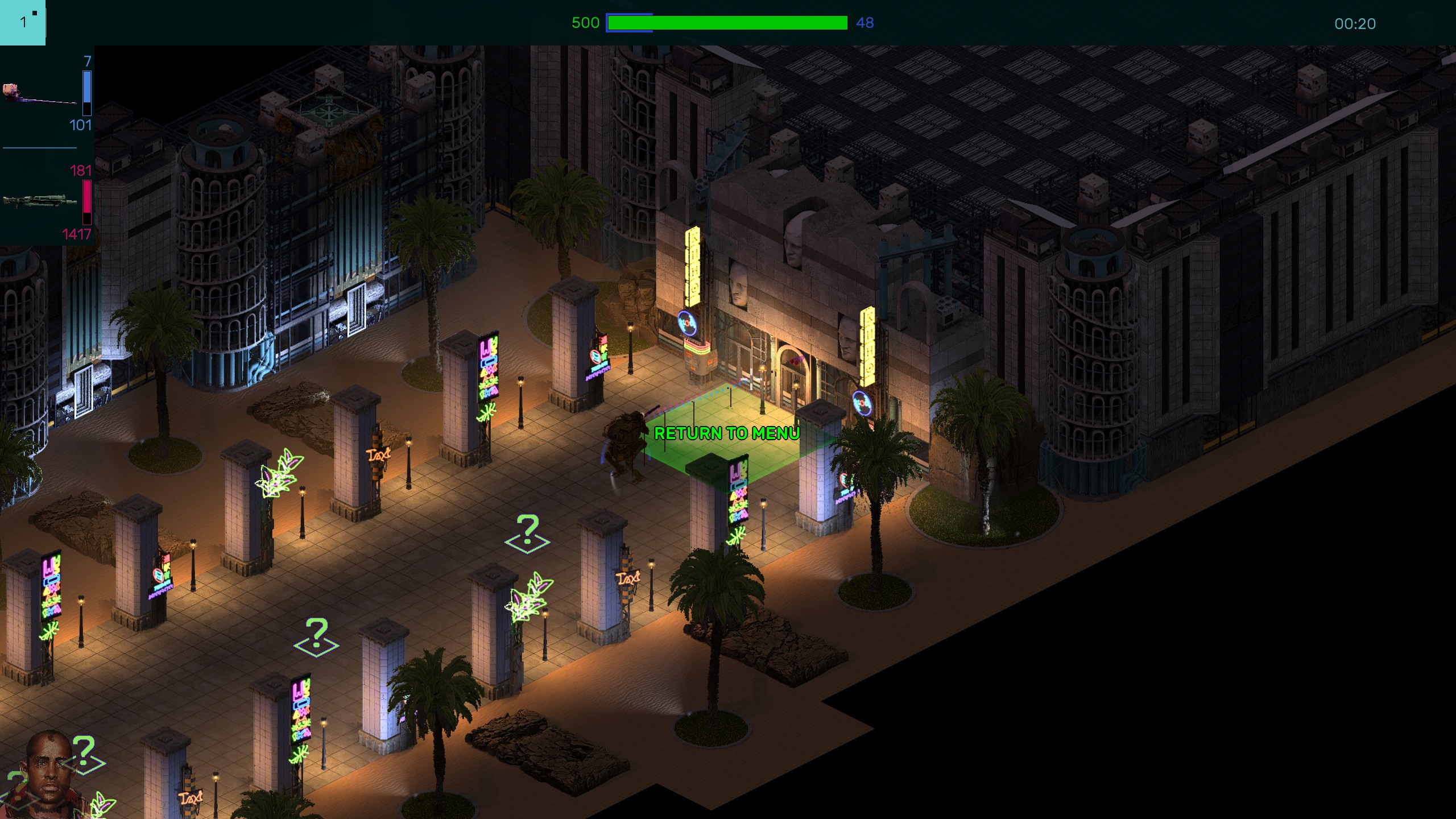 Brigador Killers screenshot showing approach to large deco building