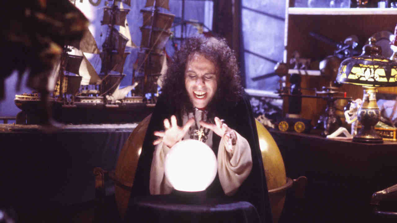 Ronnie James Dio posing for a photograph in the 1980s