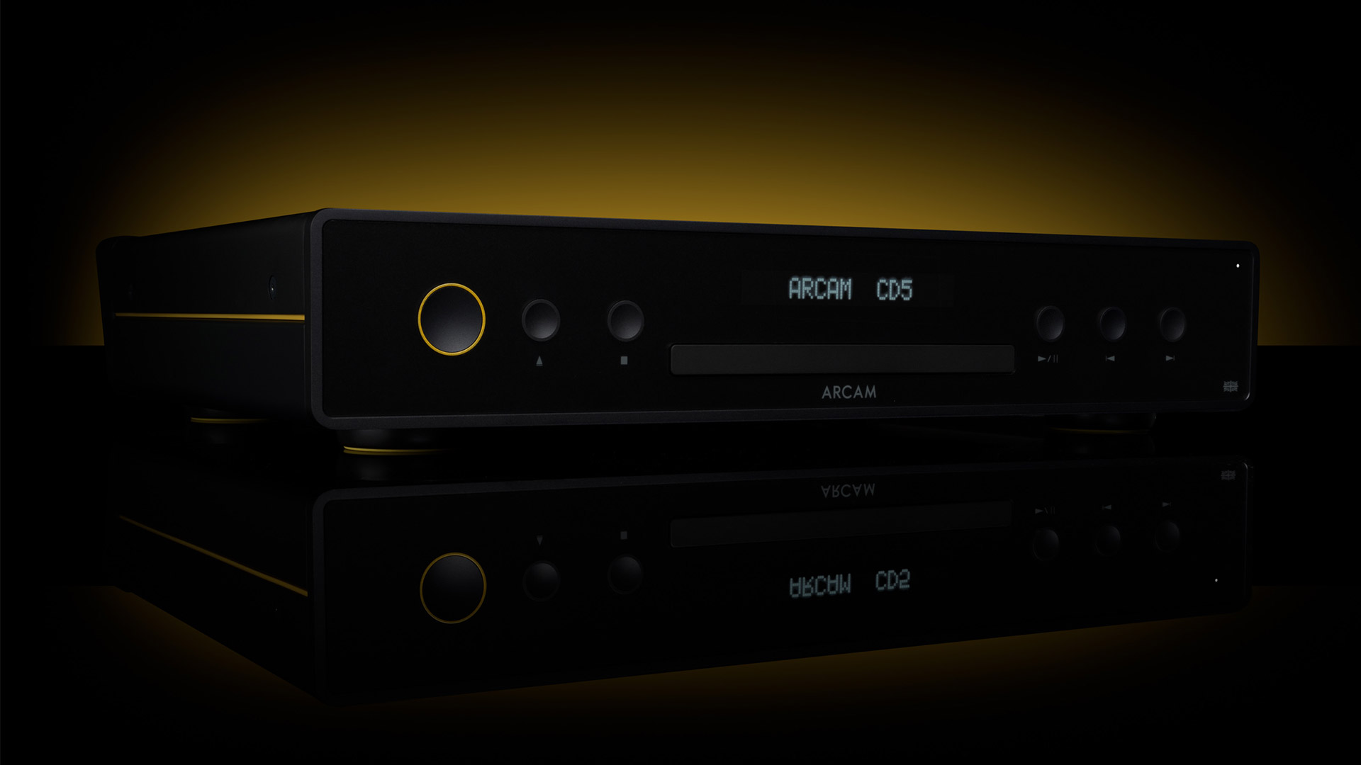 The Arcam CD5 with yellow neon light behind it.