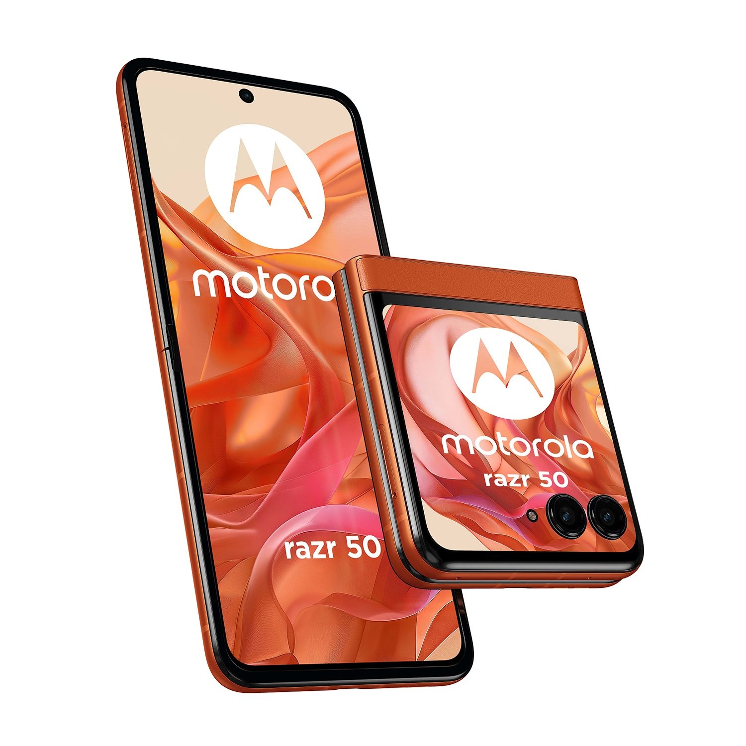 Motorola Razr 2024 in orange, main and exterior displays