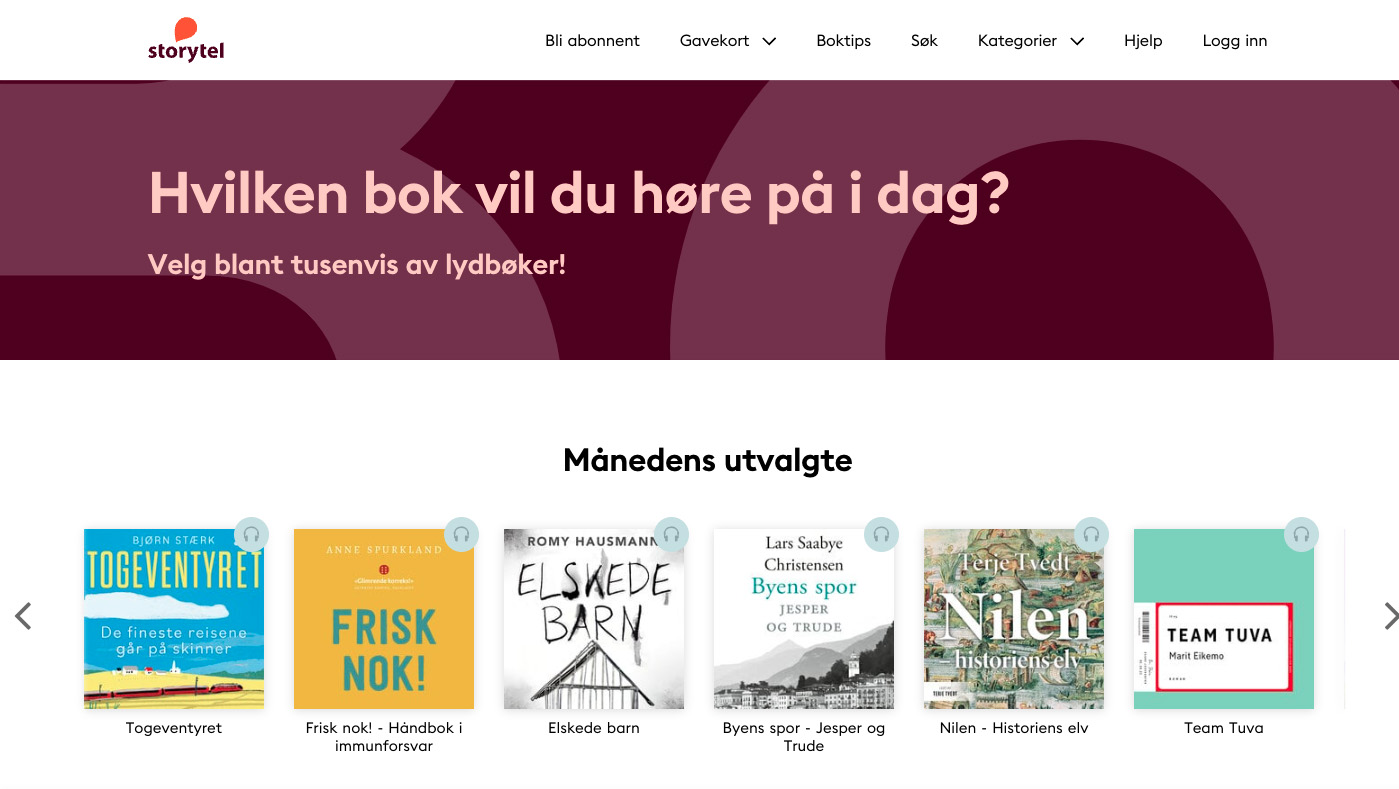 Skjermbilde fra Storytel.no.