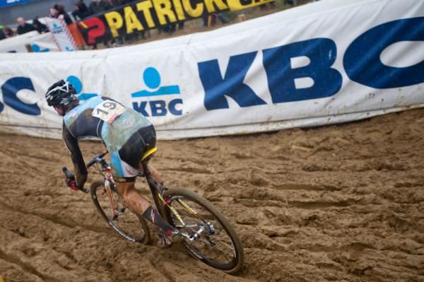 Andrew Dillman plows through the mud in Zolder.