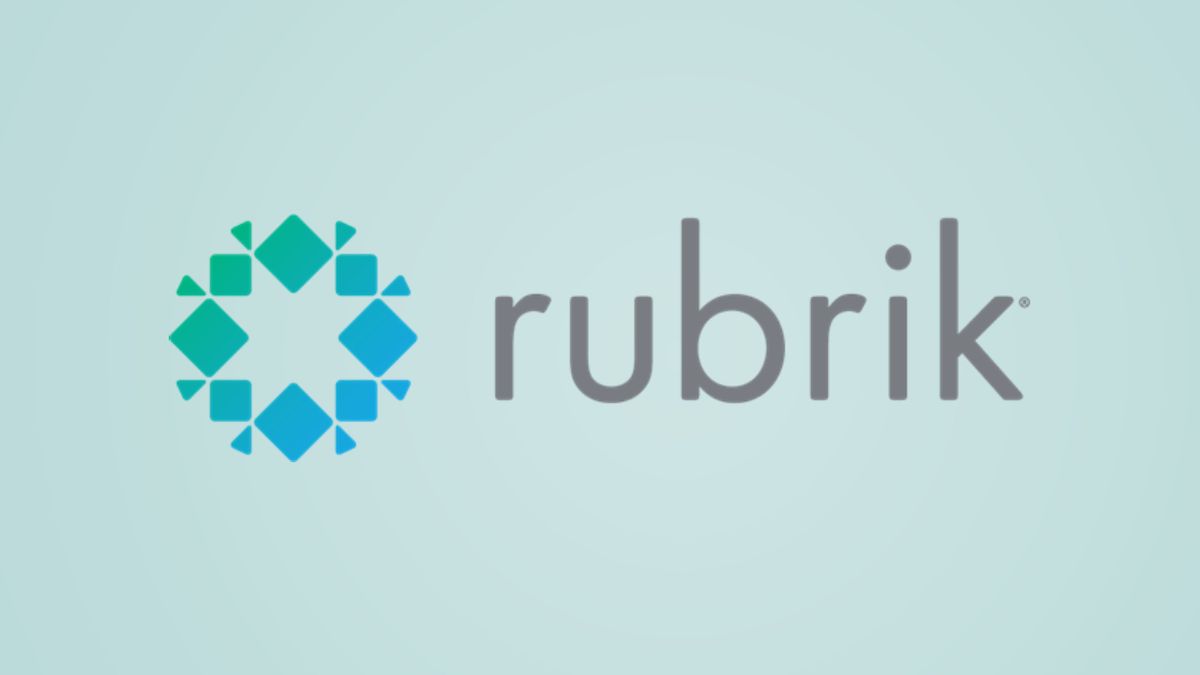 Rubrik logo set against a teal background with a white radial gradient starting int he middle and radiating outwards