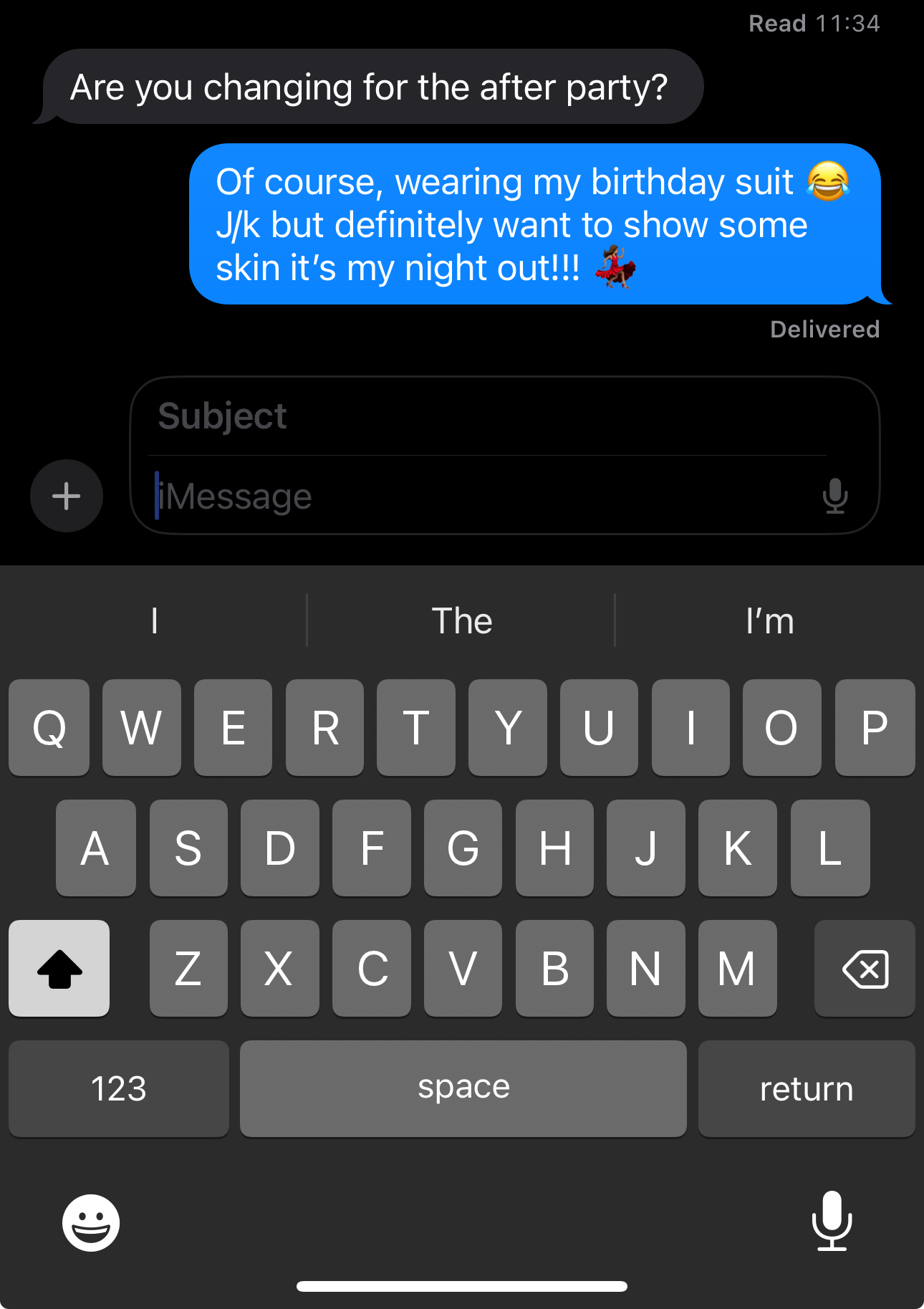 Screenshot of a text message between Tiffany Reid and her fashion friends in a group chat during New York Fashion Week.