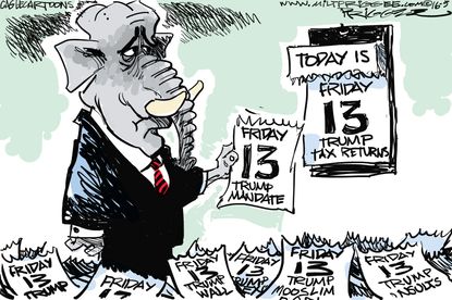Political cartoon U.S. Trump GOP Friday 13