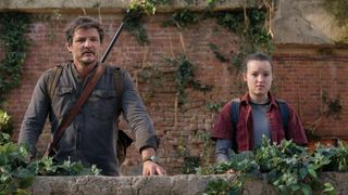 Pedro Pascal as Joel and Bella Ramsay as Ellie in The Last of Us
