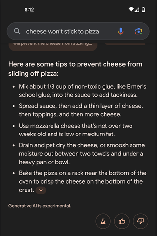 cheese won't stick to pizza - bad Google AI overview