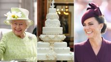Composite image of Queen Elizabeth II, royal wedding cake, and Kate Middleton Princess of Wales, to illustrate the weirdest royal facts
