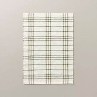 Tri-Stripe Plaid Handmade Woven Area Rug Green/Cream