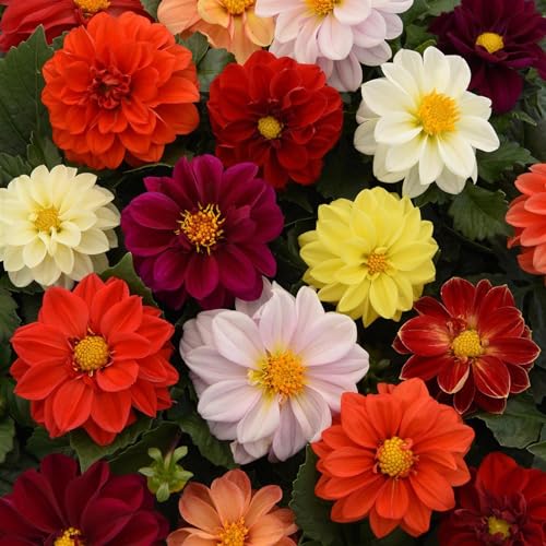 Perfect Plants - Dahlia Plants Figaro Mixed Colours - 6 Pack Bedding Plants - Garden Ready Plants Dark Leaves