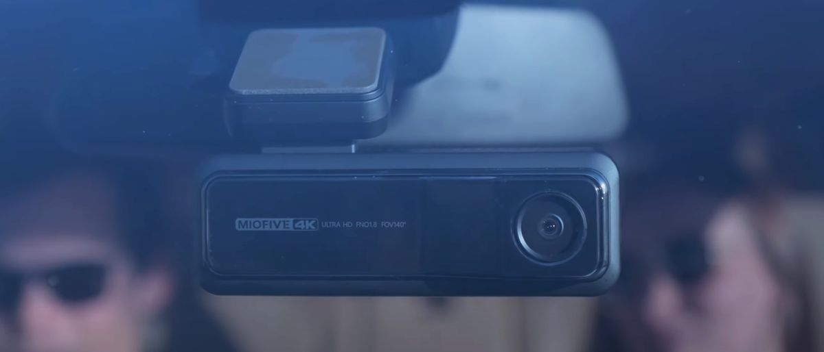 The Miofive 4K dash cam mounted on a car windhshield