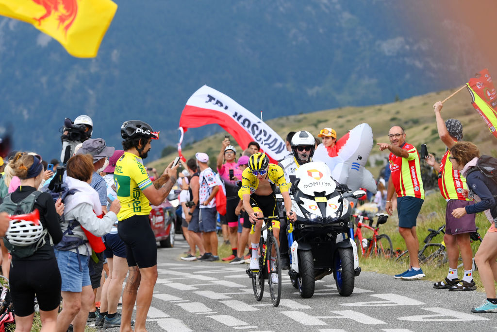 Tadej Pogacar struggles on Col du Granon during the Tour de France 2023