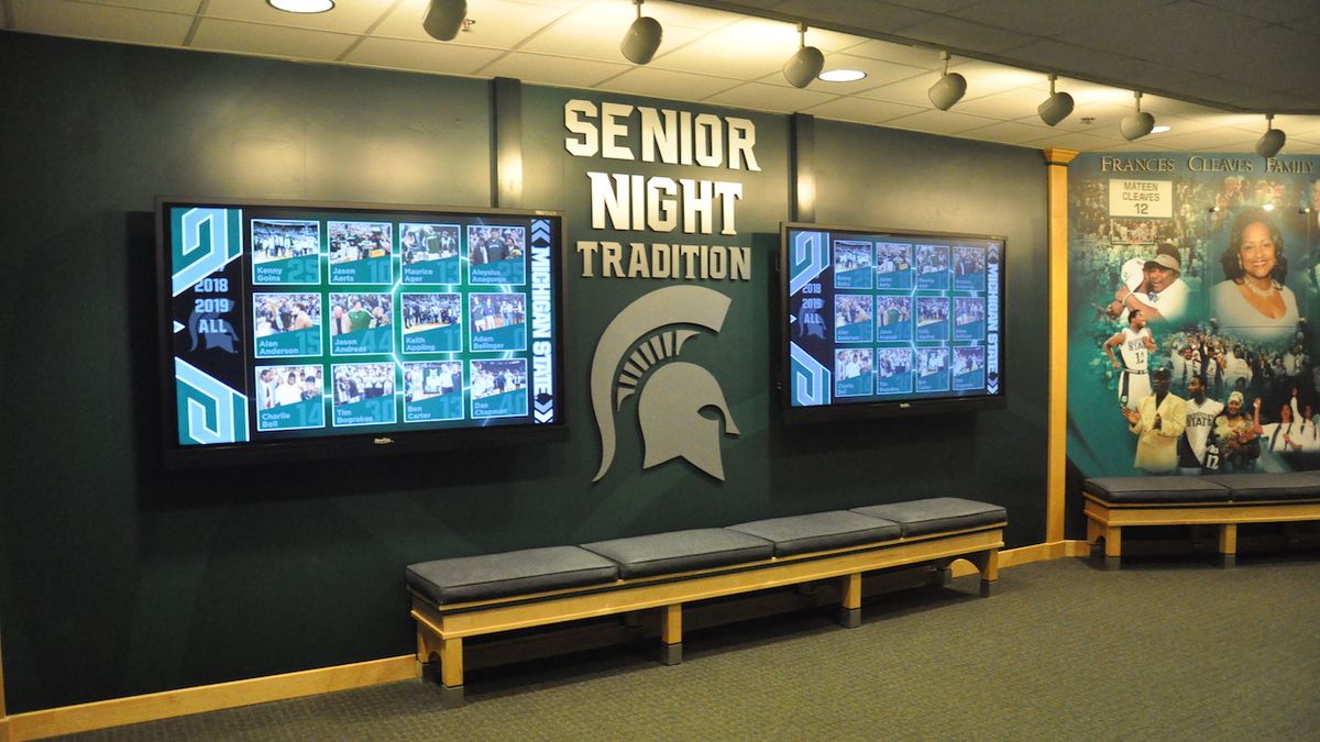 MSU&#039;s basketball wall of fame, located in the Frances Cleaves Family Center, highlights notable Spartan alumni from the Tom Izzo era.