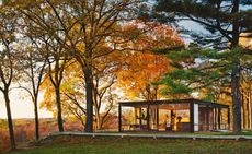 Glass house surrounded by trees in autumn