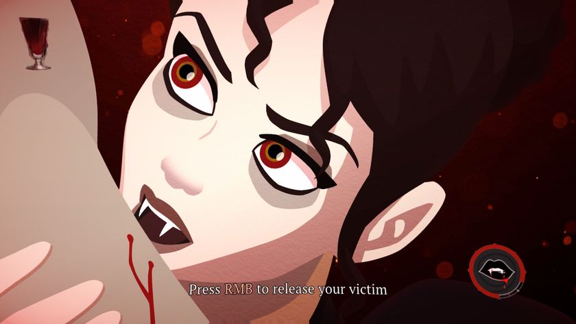 A screenshot from Cabernet showing a vampiric woman sucking blood from a victim