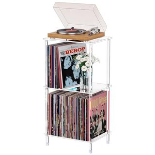 Bkemiy Acrylic Record Player Stand, 3-Tier Clear Turntable Table With Vinyl Record Storage, 15.75