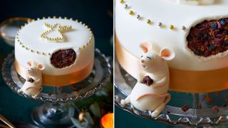 christmas cake decorating idea with sugar mouse