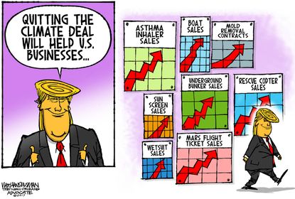 Political cartoon U.S. Trump Paris climate accord business interests