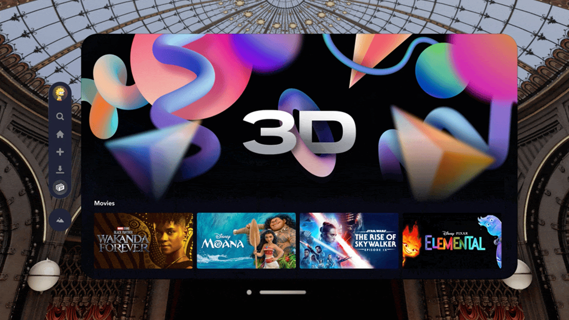 Screenshot of Disney Plus' 3D movie feature on Apple Vision Pro headset