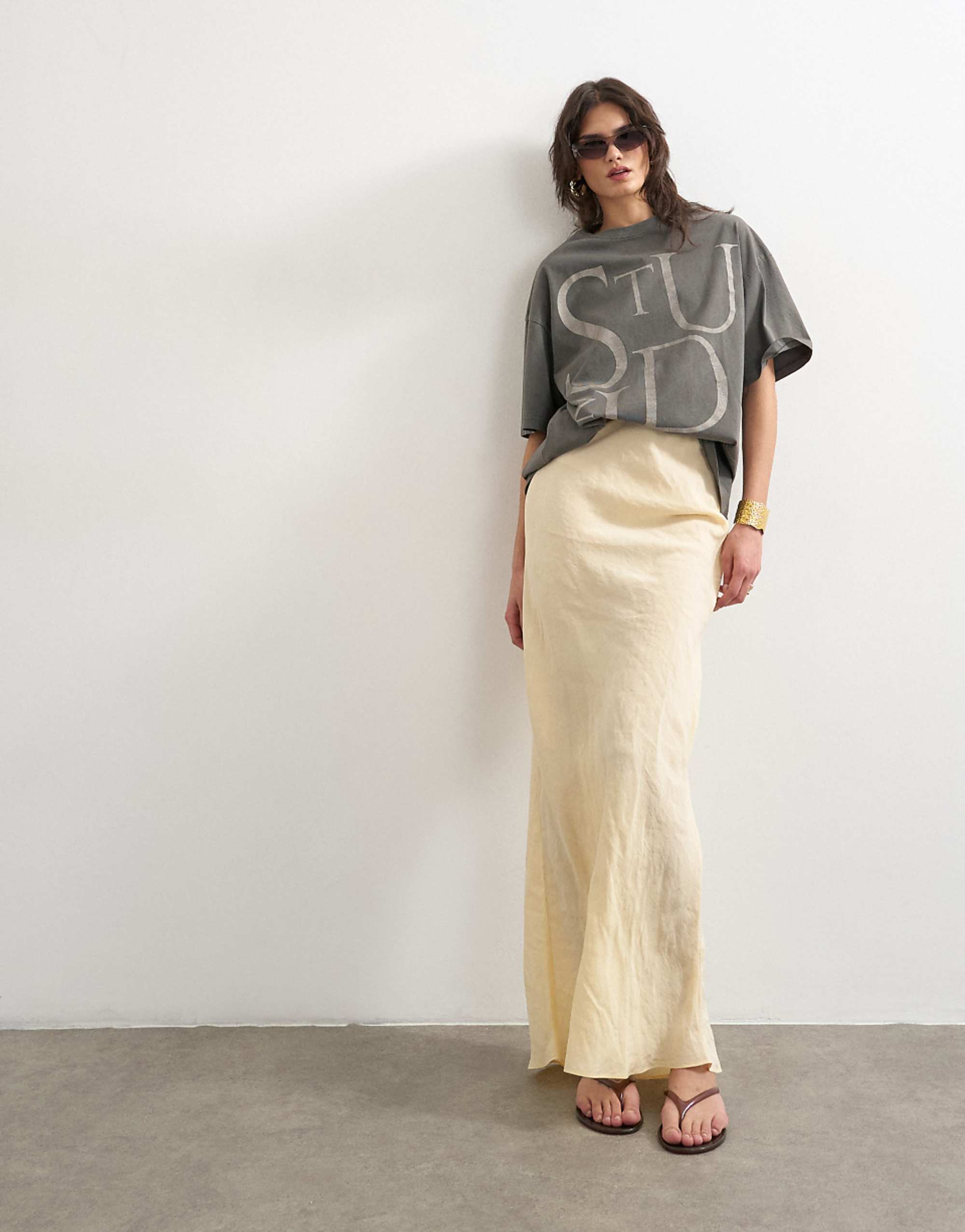 Topshop Super Soft Cupro Bias Midi in Buttermilk