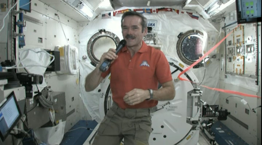 Canadian astronaut Chris Hadfield speaks via phone with &quot;Star Trek&quot; actor William Shatner from the International Space Station on Feb. 7, 2013.