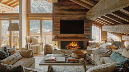 Cozy living room in cabin