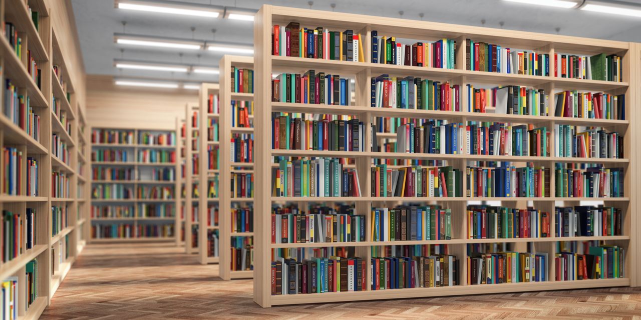 A row of bookshelves. 