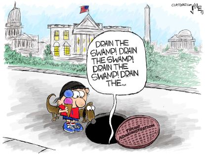 Political cartoon U.S. Trump White House Washington swamp