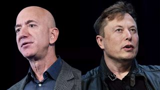 Elon Musk and Jeff Bezos on a black background