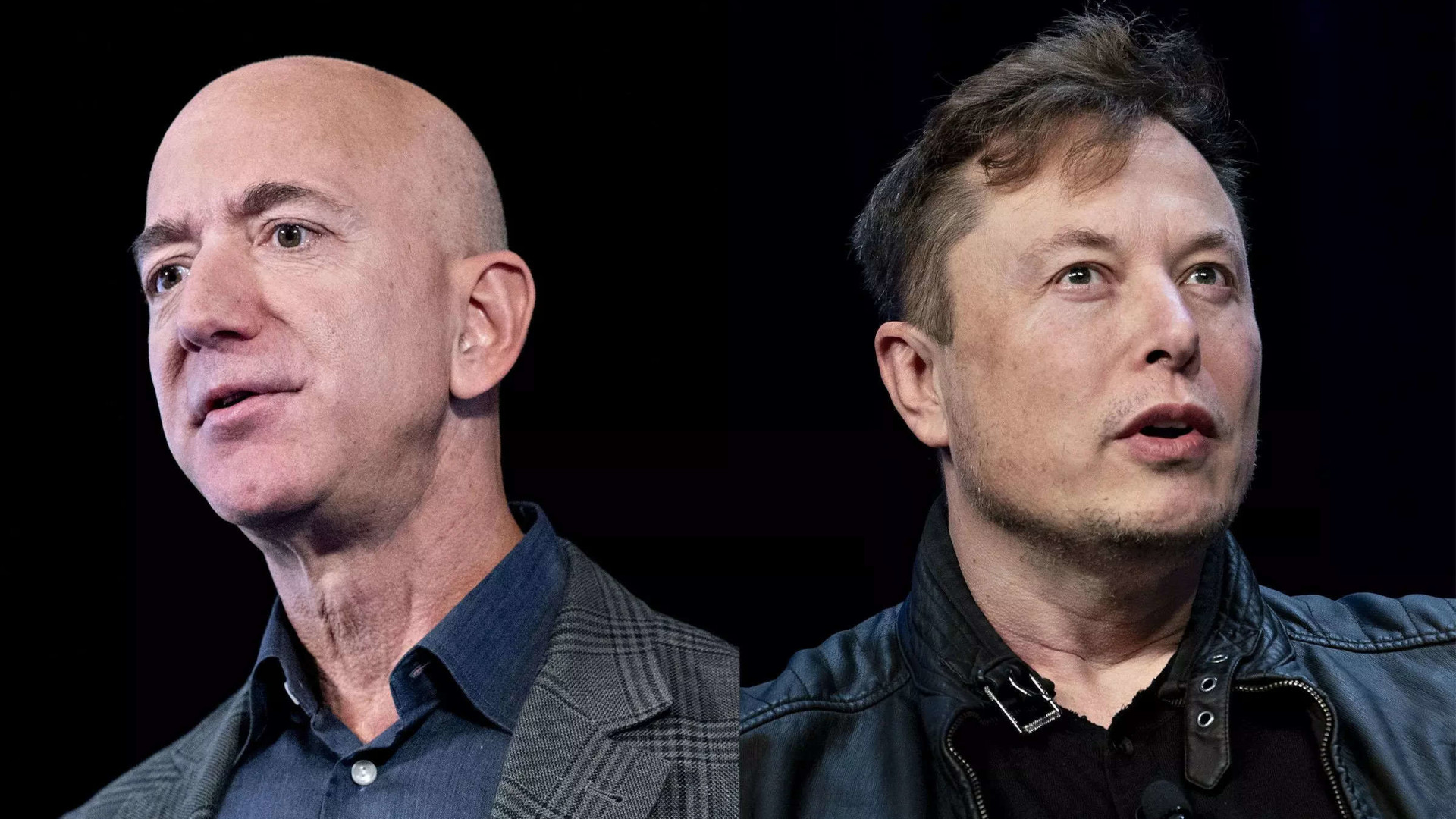 Elon Musk and Jeff Bezos on a black background
