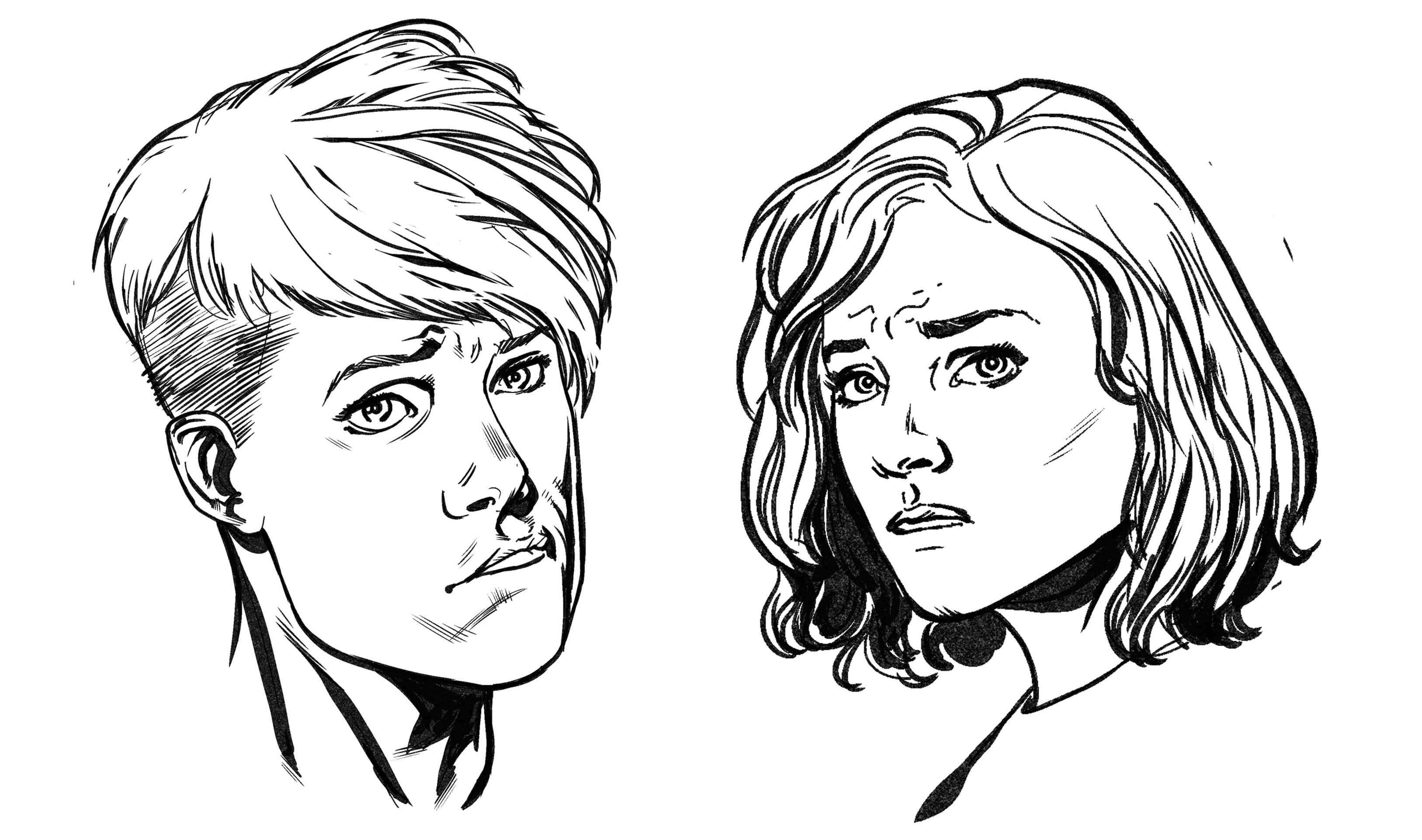 How to draw a face: A drawing of two worried looking figures