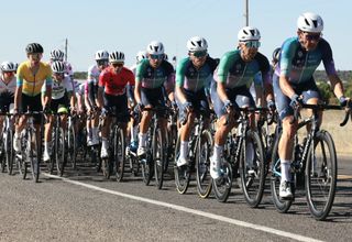 Miguel Angel Lopez in the peloton with teammates before crashing out of the Tour of the Gila on April 27 2023