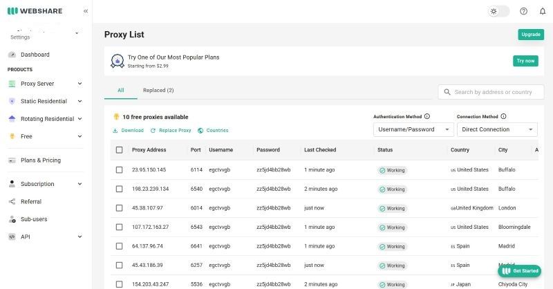 Webshare proxy list