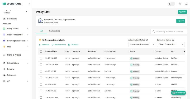 Webshare proxy list
