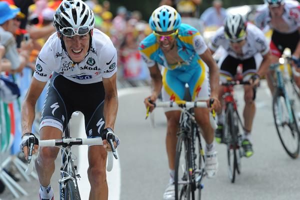 Andy Schleck (Saxo Bank) attacks Alberto Contador (Astana)
