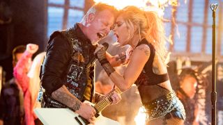 James Hetfield and Lady Gaga screaming into the mic