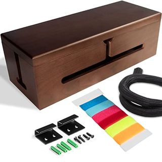 Homebliss Walnut Large Cable Box - Cord Organizer Cable Management Box for Cord Hider and Cord Management - Cable Organizer Box With Protector Cable Sleeve