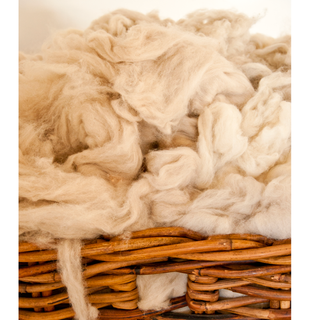 super soft and fluffy alpaca hairs on wooden container