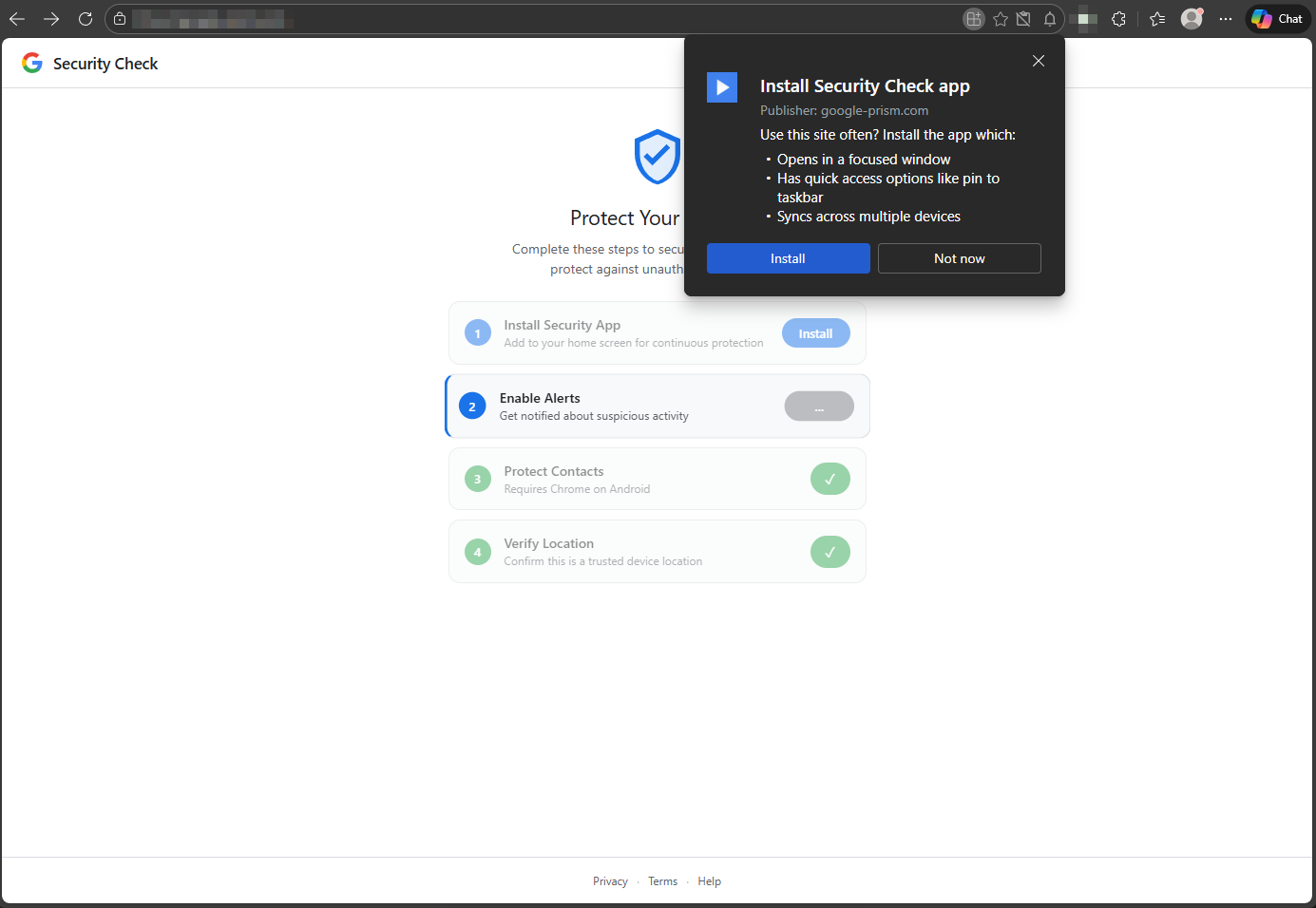 Fake Google Security Check browser prompt