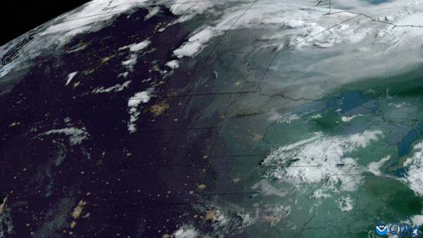 Smoke from the Canadian wildfires obscures the skies above North America, drifting further east across Canada and down into the northern United States, captured by NOAA’s GOES-16 satellite on July 11, 2024.