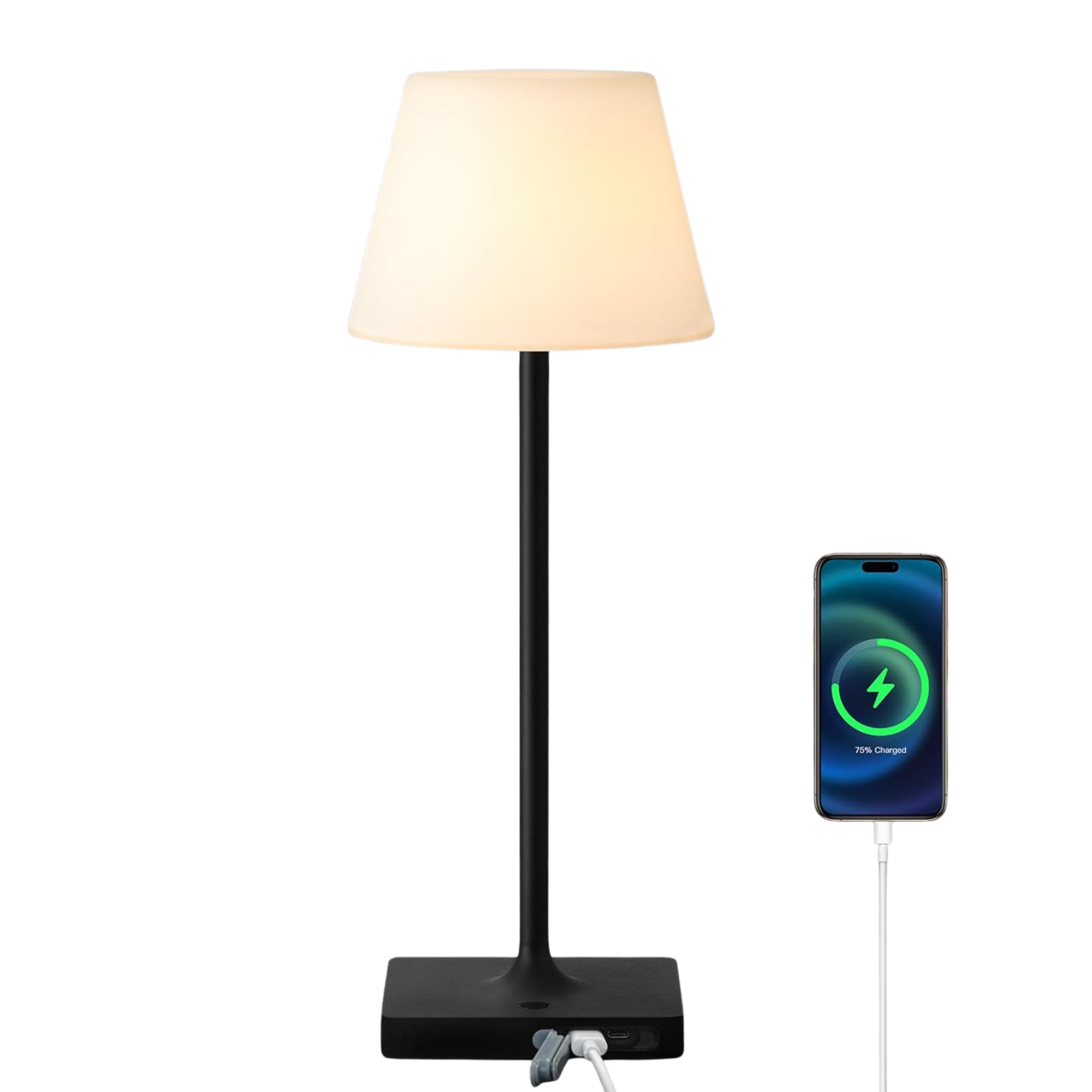 portable lamp with a black base and a yellow shade