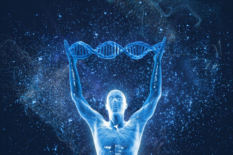 A human form holding a DNA strand