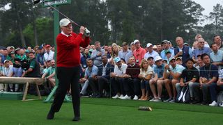 Jack Nicklaus takes the honorary tee shot at the 2023 Masters