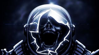key art of screaming skeleton in space man helmet