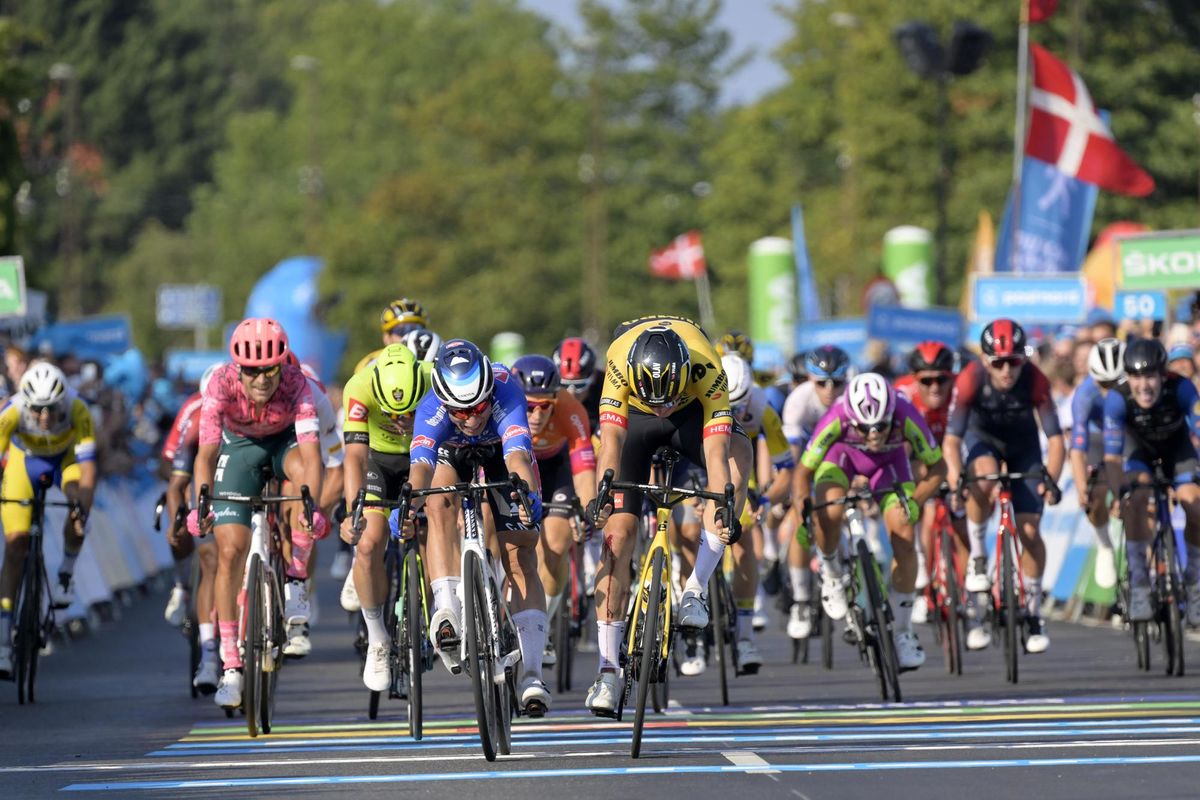 PostNord Danmark Rundt Tour of Denmark 2022 1st stage Allerod Koge 2226KM 16082022 Olav Kooij NED Team Jumbo Visma Jasper Philipsen BEL Alpecin Fenix photo Szymon GruchalskiSprintCyclingAgency2022