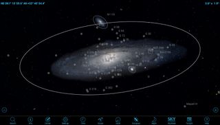 The extensive deep-sky-object database in SkySafari 5 Pro even includes the globular star clusters orbiting the Andromeda Galaxy, located 2.5 million light-years away. Although extremely faint, the clusters are observable in very large telescopes and long-exposure photographs.