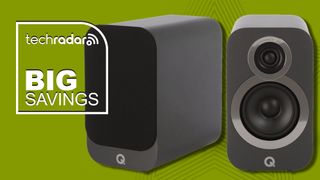 Q Acoustics 3010i on green background with TR's Big Savings badge